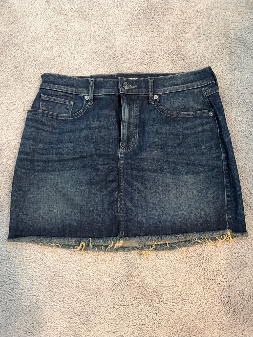 Express Dark Blue Denim Mini Skirt with Frayed Hem NWOT